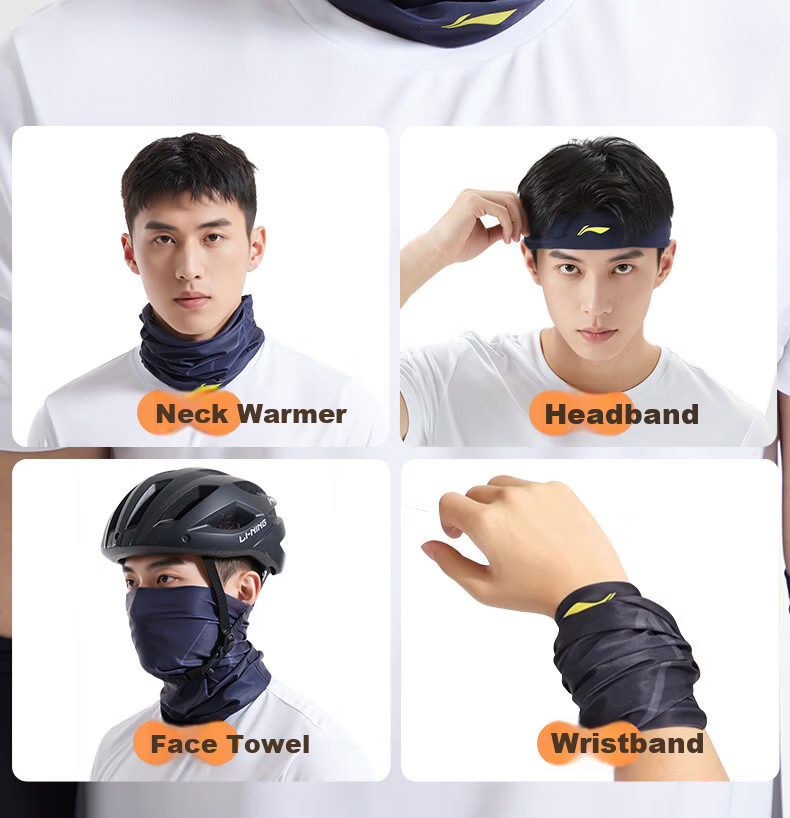 LI-NING Cycling Sun Protection Face Mask Unisex Ice Silk Neck Gaiter Magic Scarf Summer Lightweight Breathable Outdoor Sunshade Dustproof 8