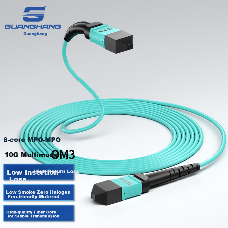 Guanghang MPO-MPO Fiber Optic Patch Cord 8-Core 10G Multimode OM3 1.5m Telecom Grade 40G/100G Optical Module Bundle Fiber Cable GH-MM015-8G