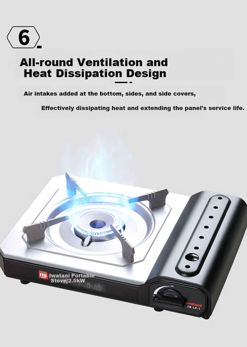Iwatani Portable Stove [Typhoon Emergency] 2.5kW Cartridge Stove for Camping, Hot Pot, Self-Driving Tours, Home Use Cookware ZB-LP 8