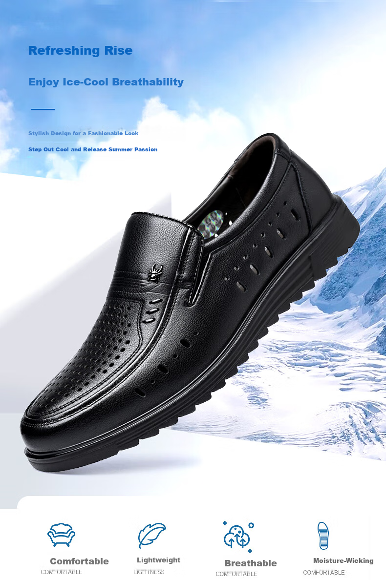 SPIDER KING Men's Leather Sandals Cowhide Summer Hollow Breathable Business Casual Shoes 48237 Black Size 41 1