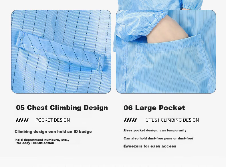 Mulang Anti-Static Lab Coat with Lapel Buttons, Dust-Free Cleanroom Suit for Food and Electronics Workshop, Dustproof Workwear, Blue 2XL 12