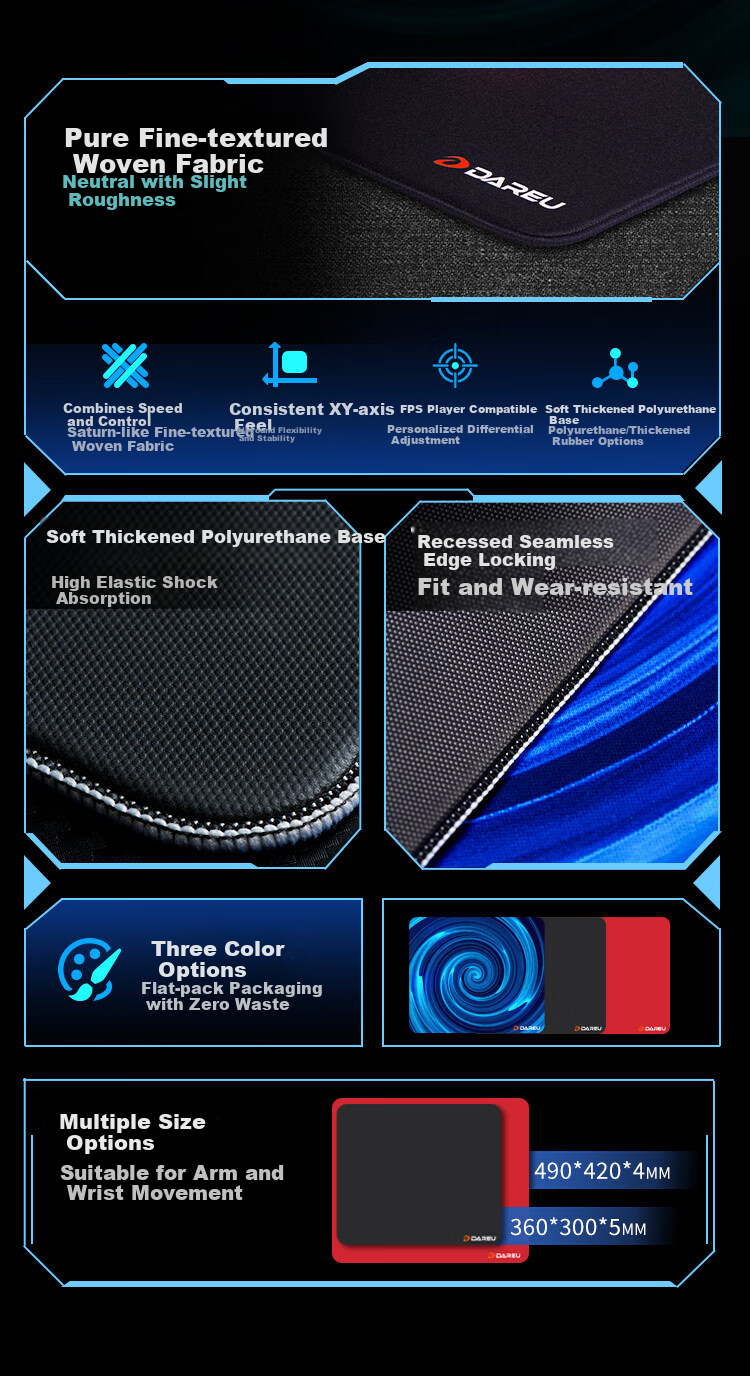 Dareu Su Pro Gaming Mouse Pad FPS Competitive Smooth Neutral Large Desk Mat Valorant CSGO 490x420x4mm Polyurethane Base Black 3