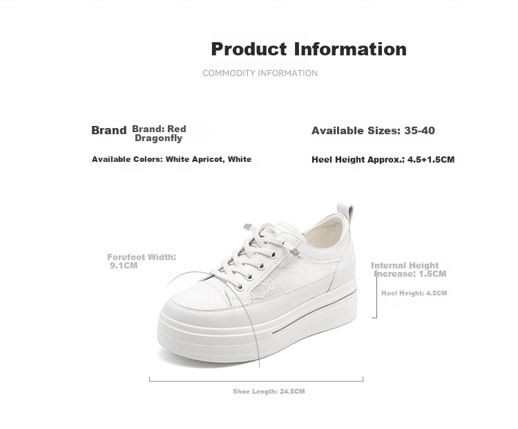 Red Dragonfly Women's Slip-On Thick Sole Height Increasing Classic Casual Sneakers WPB14037 White Size 37 4