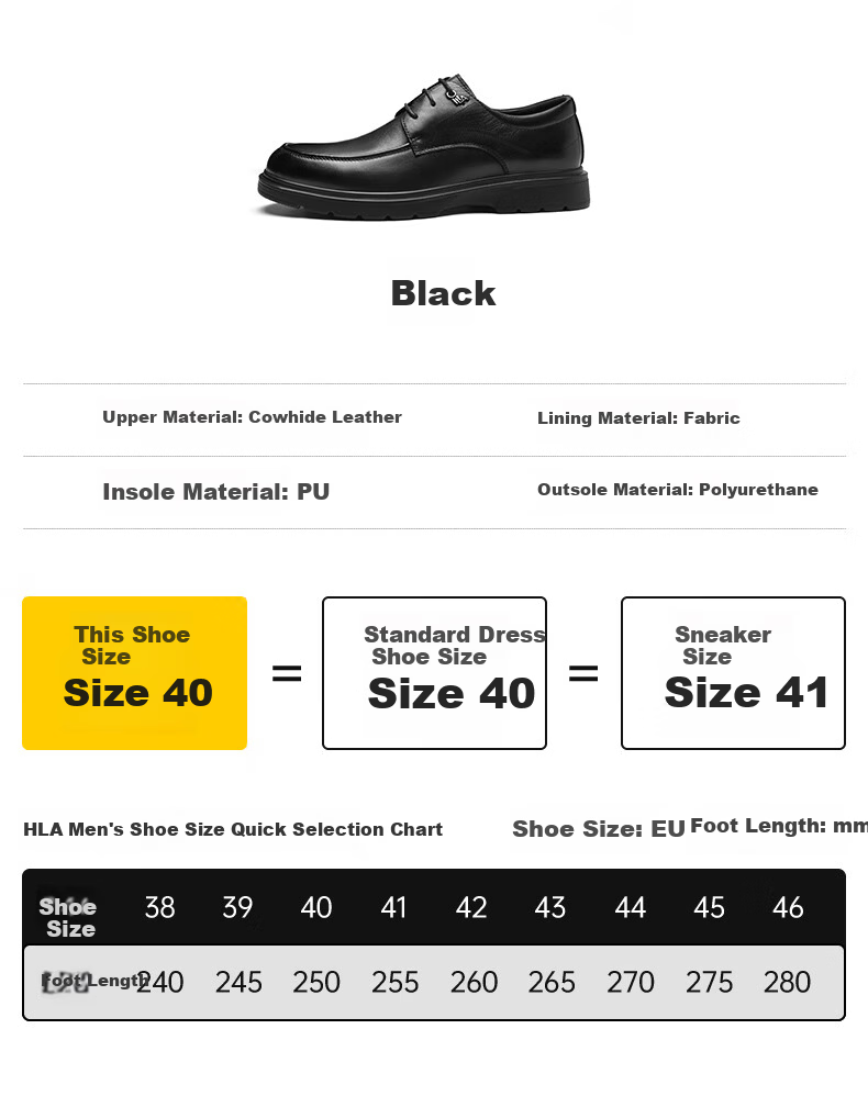 HLA Men's First Layer Cowhide Leather Shoes Summer Breathable Business Casual Leather Shoes T074 Black Size 41 4
