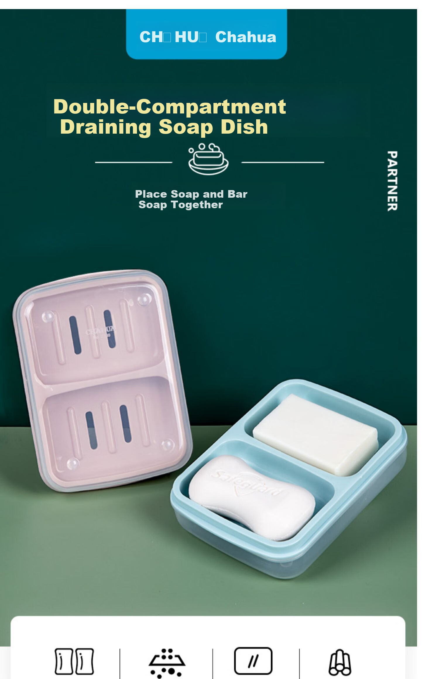 CHAHUA Saio Round Soap Dish Soap Holder Double-Layer Draining Soap Box 1 Piece 1