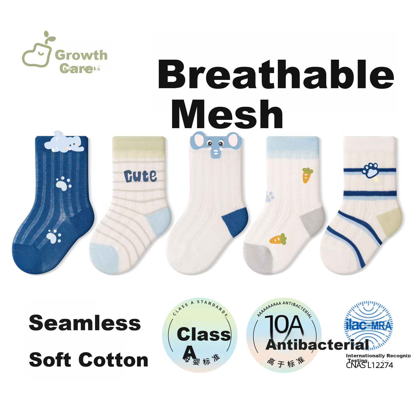 Baby Growth Socks Summer Mesh Cotton Socks Sweat-Absorbent Odor-Free Calf Socks Newborn Loose Top Non-Binding Mid-Calf Socks