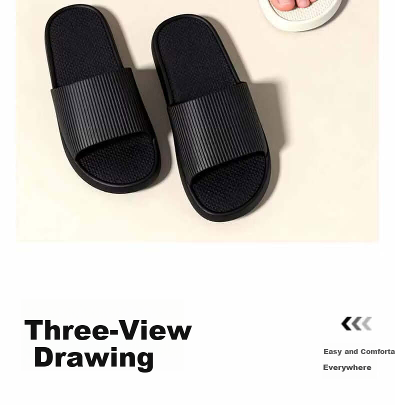 Seven-Color Spun Men's EVA Indoor Home Cloud Feel Lightweight Bathroom Shower Non-Slip Couple Women's Slippers Black 42-43 10
