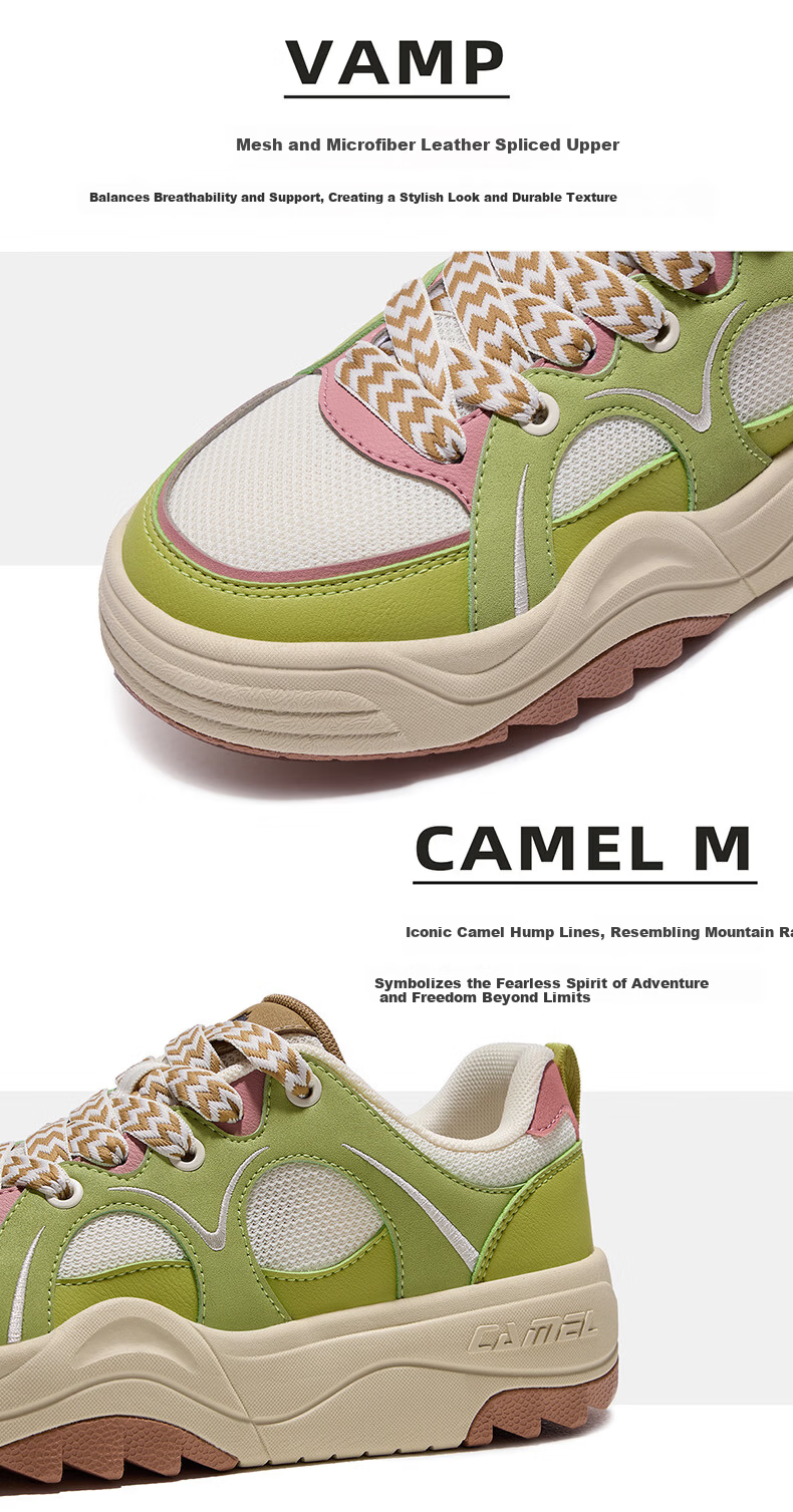 CAMEL Moon White 2nd Generation Casual Low-Top Sneakers Durable Sports Shoes for Women K26BX5L2065 Millet Yellow/Green Size 37 8