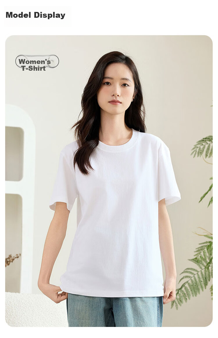 Woodpecker Women's Short Sleeve T-Shirt 2025 New Summer Round Neck Loose Fit Solid Cotton Casual Half Sleeve Top Black 2XL 7