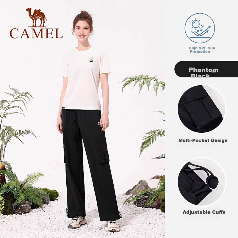 CAMEL Women's Paratrooper Cargo Pants High Waist 2025 Spring Summer New Loose Straight Breathable Sun Protection Casual Pants XL