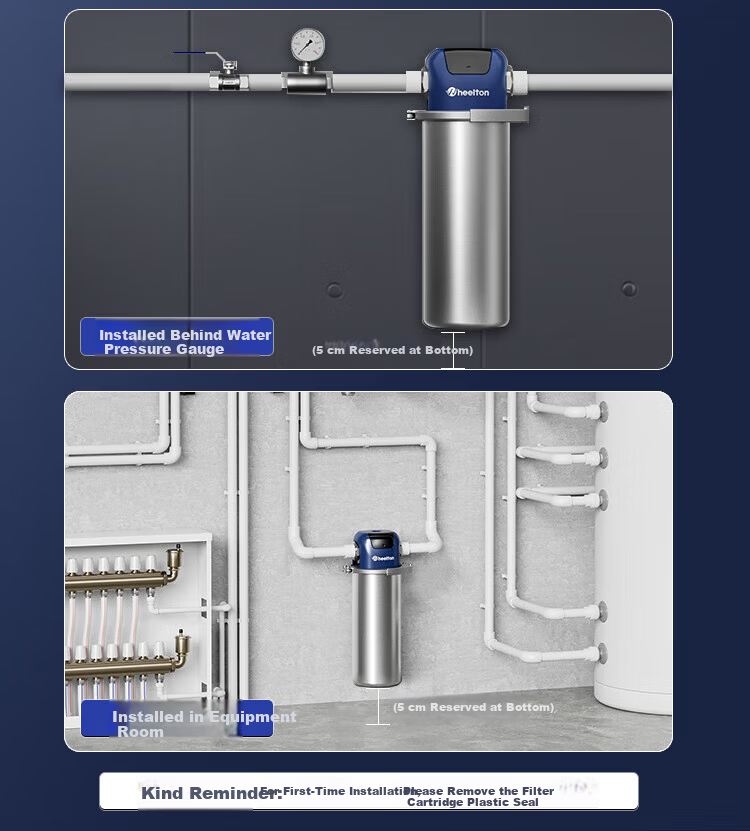 Welton M7 Central Water Purifier Whole House Pre-Filter Under-Sink Explosion-Proof Large White Bottle High Flow Commercial Restaurant Chlorine Removal Water Filter Home Tap Water System 15