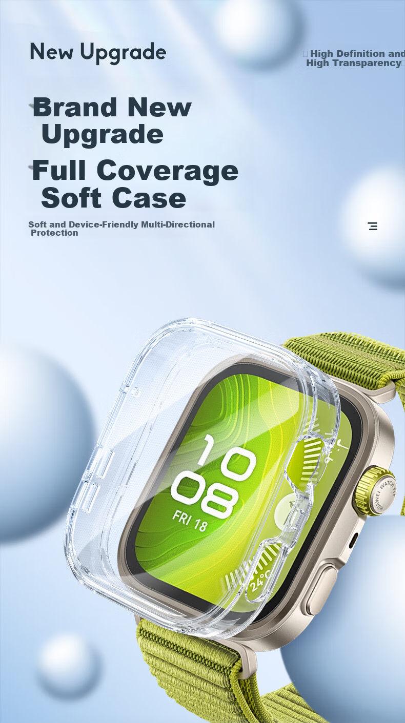 Binghong Huawei Watch Fit4 Full Coverage Protective Case and Screen Protector Silver High Transparency Anti-Drop Scratch Resistant 1