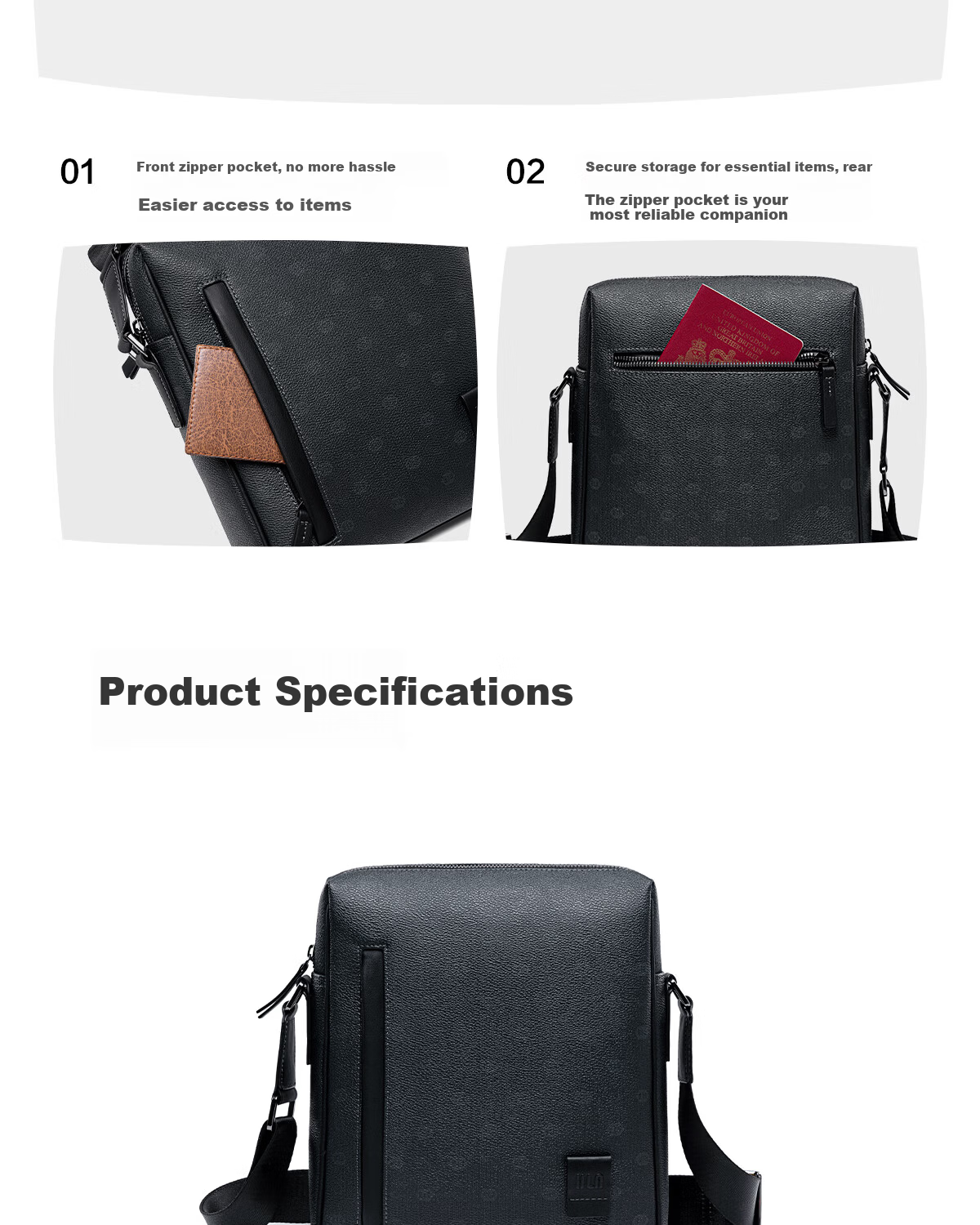 HLA Home【Birthday Gift】Men's Crossbody Bag Dad Business Shoulder Bag Genuine Leather Monogram 2026 New Model 3