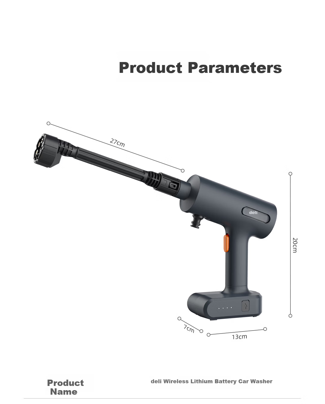 Deli High-Pressure Car Wash Water Gun Household Car Washer Large Capacity Battery Long Battery Life High Power Multifunctional Lightweight Portable 20