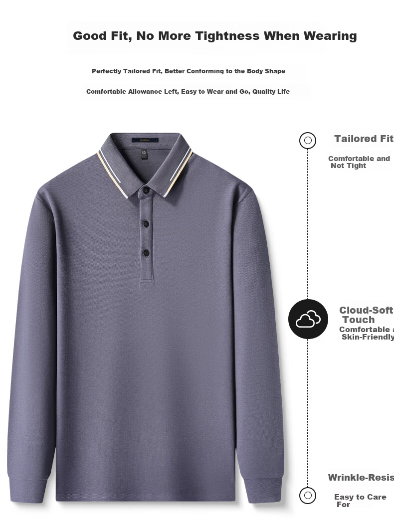 ROMON 100% Cotton Long Sleeve Men's Polo Collar Business Casual Knit Shirt Spring Autumn 5