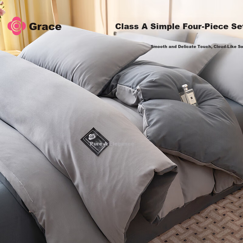 Grace 10A Antibacterial Skin-Friendly 4-Piece Bedding Set 1.5/1.8m Bed Sheet Pillowcase Duvet Cover 200x230cm
