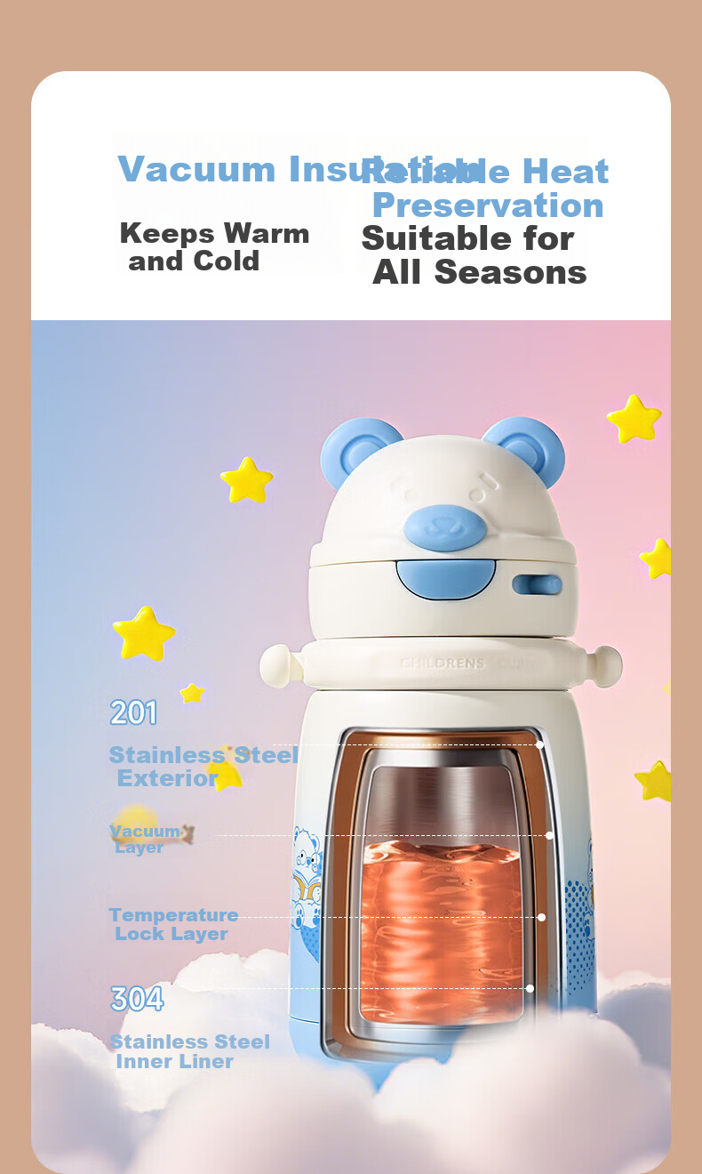 Licheers Children's Insulated Straw Cup for 1-3 Years Old Baby, Student Water Bottle, Baby Drinking Insulated Cup, Light Pink 6
