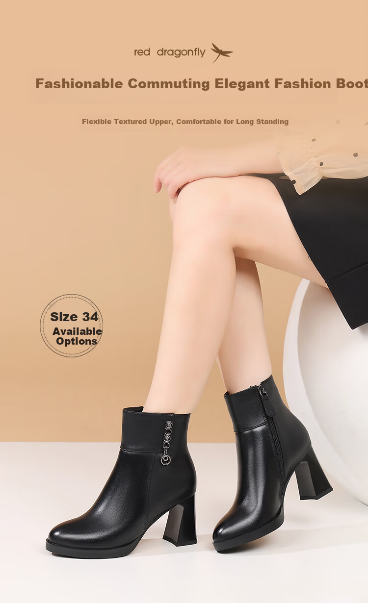 Red Dragonfly Women's Fashion Winter High Heel Commuter Boots Soft Sole Lightweight Mom Boots WFC450391B Black Size 38 1