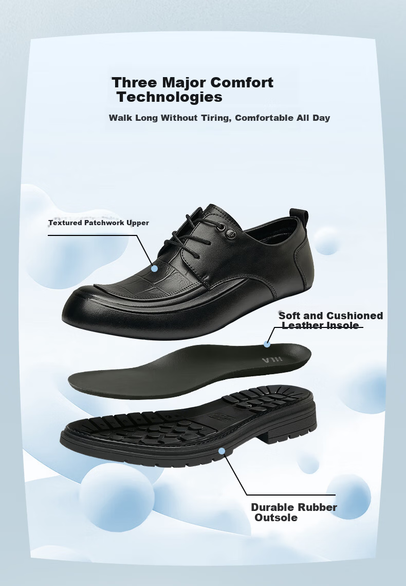 HLA Men's Leather Shoes Spring Summer Height Increasing Business Casual Black 38 5
