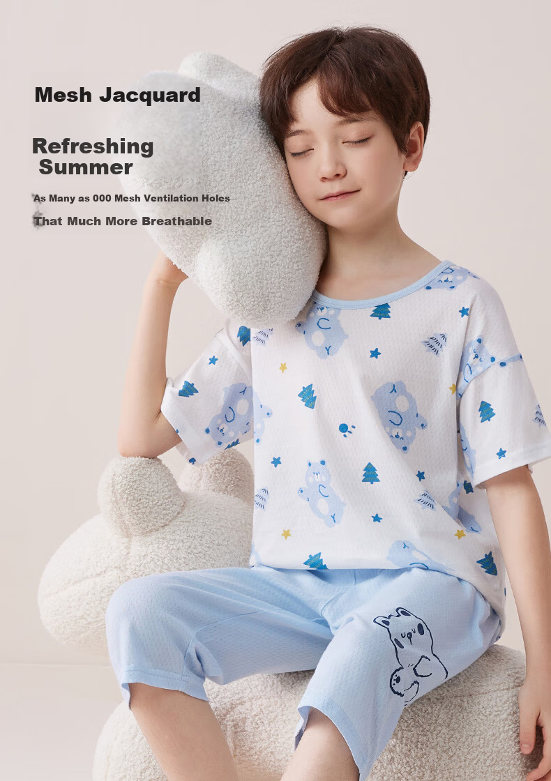 Miiow Kids Cotton Short Sleeve Pajama Set Boys Mesh Summer Homewear Planet Hero 150 2
