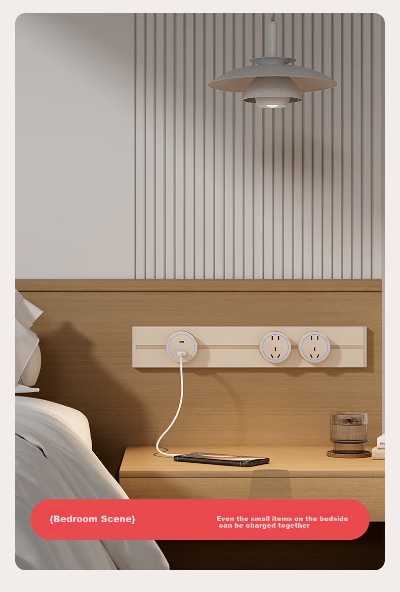 International Electric Track Socket Cream Style Surface Mounted Portable Power Strip Household Dining Kitchen Rail High Power Power Slide Socket Cocoa Egg Milk 50cm+Three 5-Hole Outlets 10