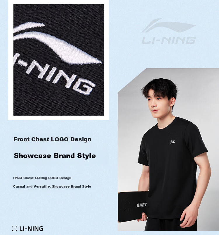 LI-NING Men's Short Sleeve Sports T-Shirt, Breathable Comfortable Cotton, Simple Casual Versatile Athletic Top 9
