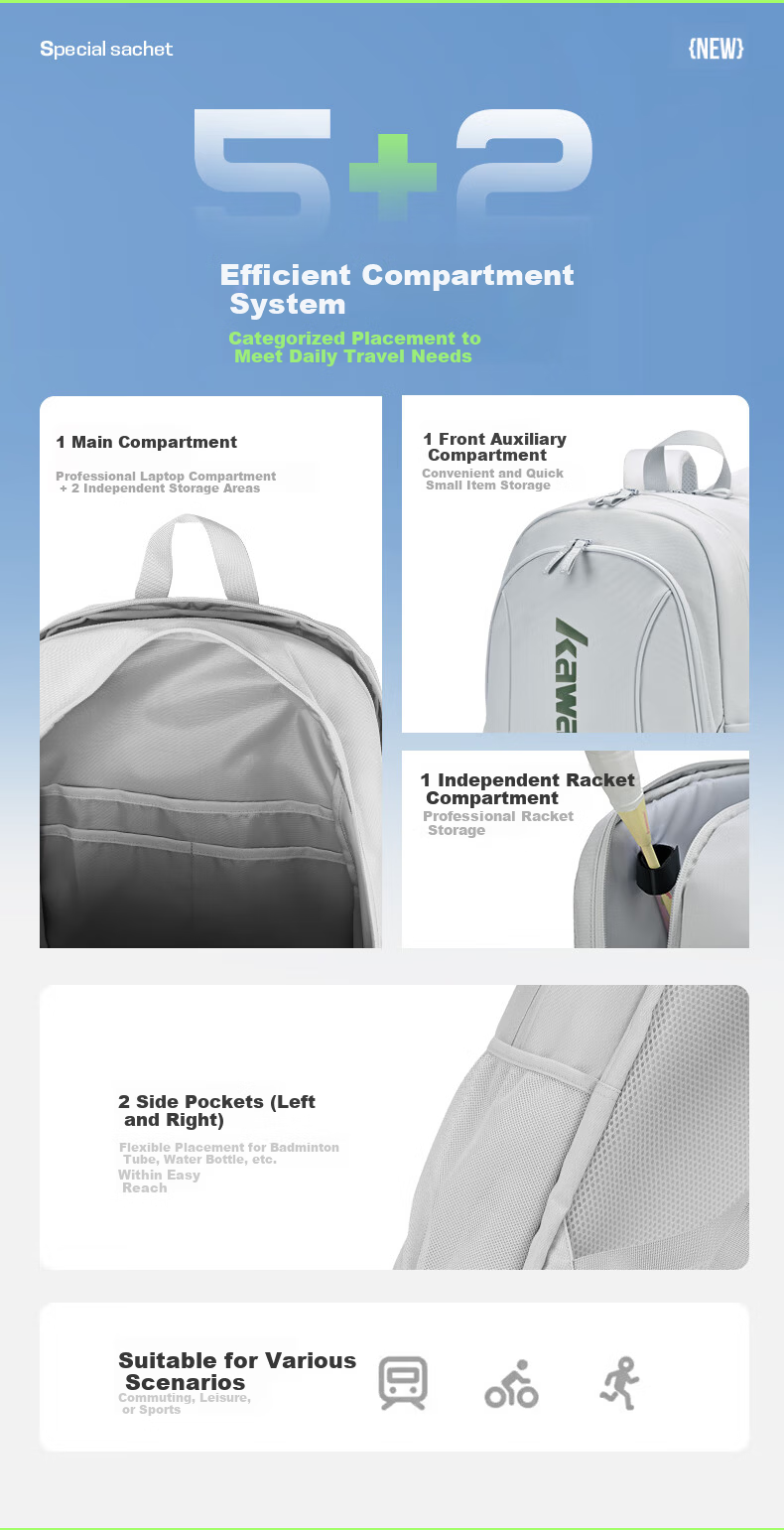 Kawasaki Kawasaki Special Scented Shuttlecock Badminton Backpack Double Shoulder Professional Large Capacity Sports Bag for Men and Women Youth High Appearance 2