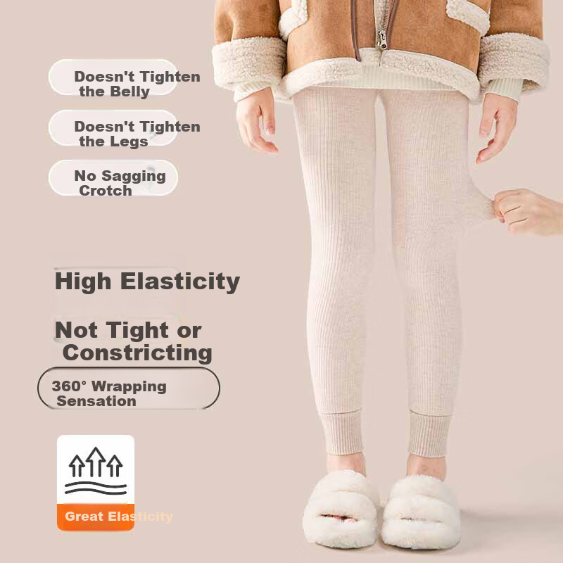 LangSha Girls' Thickened Fleece-Lined Autumn Winter Thermal Leggings Striped Tights for Older Children