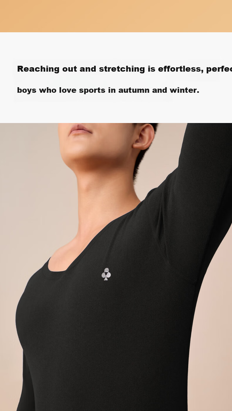 Youkeshu Men's Thermal Underwear 10A Antibacterial Cationic Double-Sided Brushed Autumn Winter Crew Neck 10A Antibacterial Fleece Thickened Set 9