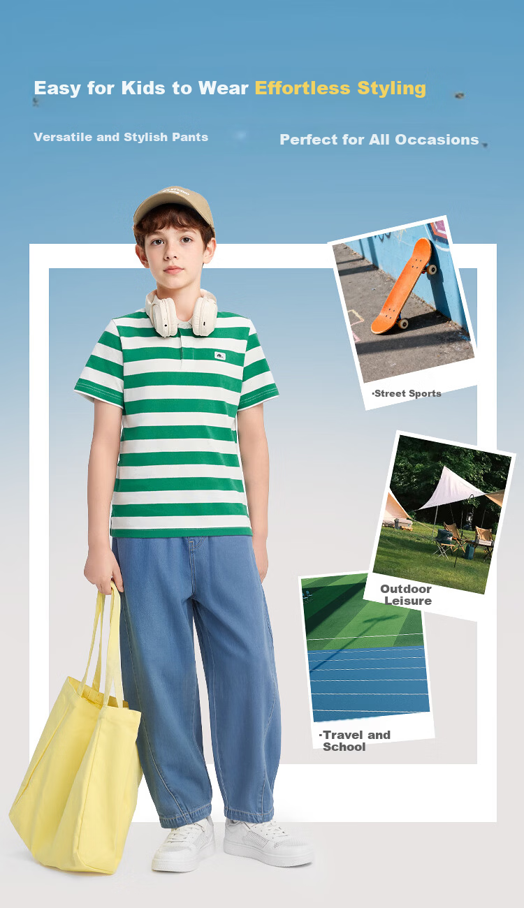 Balabala [balaOne] Boys' Denim Jeans Children's Pants 2026 Summer Long Pants Curved Blade Style 4