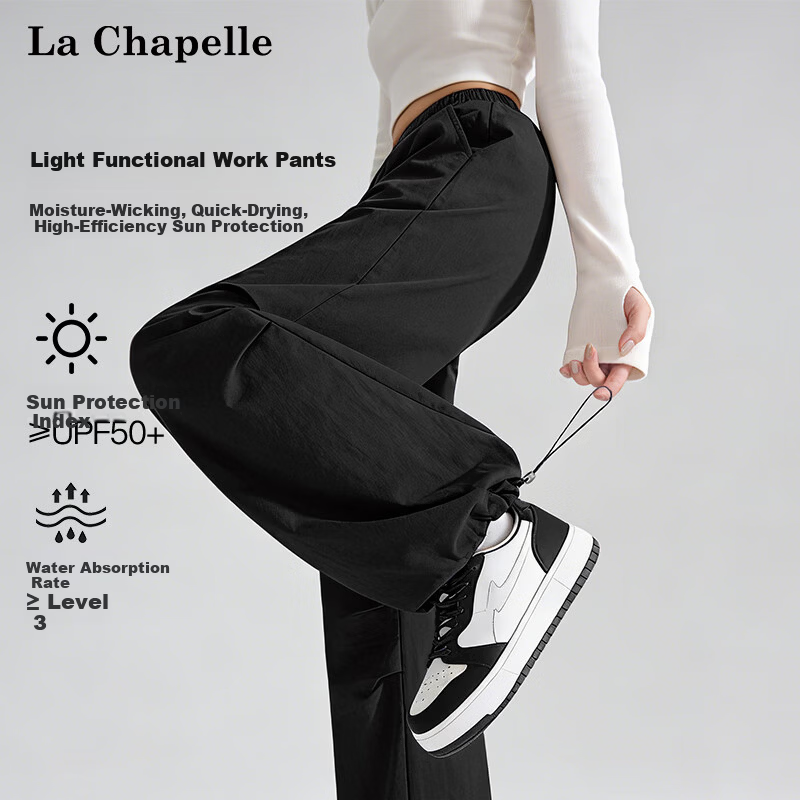 La Chapelle Summer Lightweight Quick-Dry Cargo Sports Pants for Women 2026 Petite Slim Straight Jogger Wide-Leg Outdoor Trousers