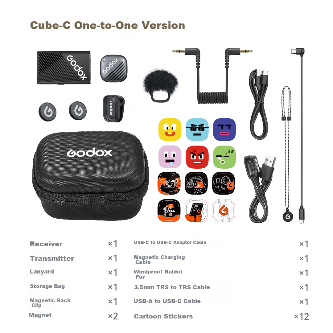 Godox Cube-C Kit2 Wireless Lavalier Microphone Outdoor Interview Vlog Live Recording Noise Reduction Sound Card Mini Lapel Microphone [White One-to-Two] 15