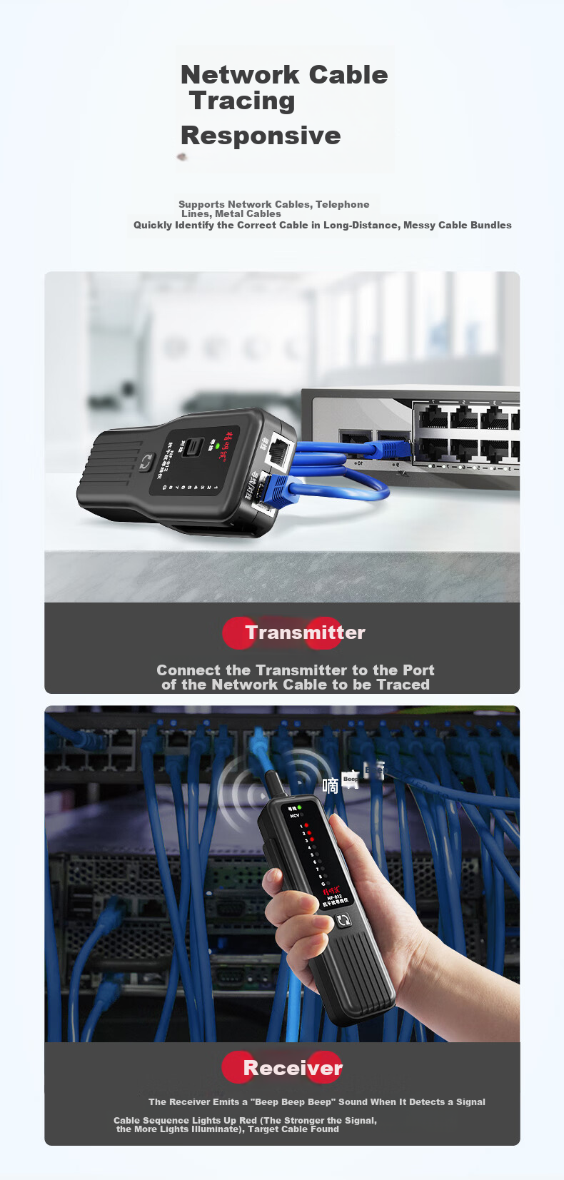 Smart Mouse NF-812 Network Cable Tester Multifunctional Line Tracker Signal Tester Inspection Tool Set 5