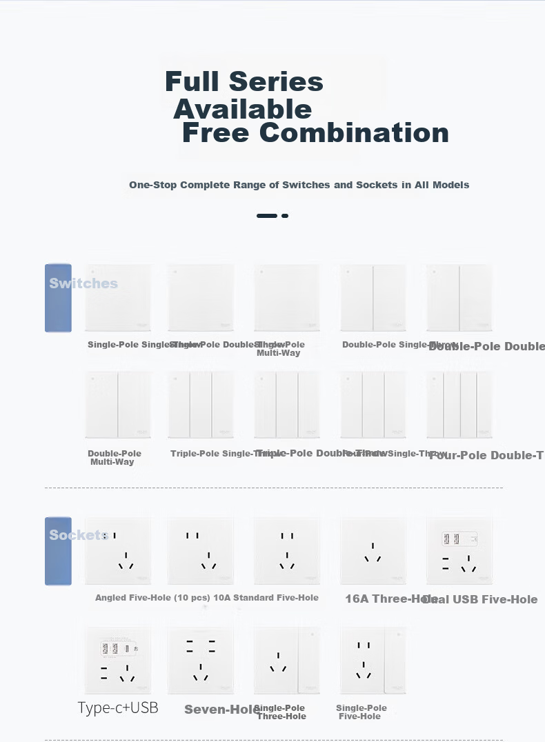 DELIXI CD229 Matte White Skin-Friendly Large Panel 86-Type Wall Switch Emergency Call Switch 10
