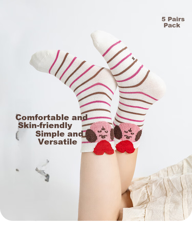 Miiow 5 Pairs Children's Socks Autumn Winter Cotton Baby Girls Mid-Calf Princess Odor-Resistant Sweat-Absorbing Socks 1