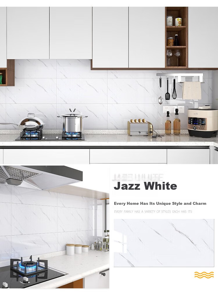 Washi Imitation Tile Wall Sticker Wallpaper Self-Adhesive Waterproof Moisture-Proof Aluminum Plastic Wall Panel Bathroom Bright White 40*80cm (5 Pieces) 27