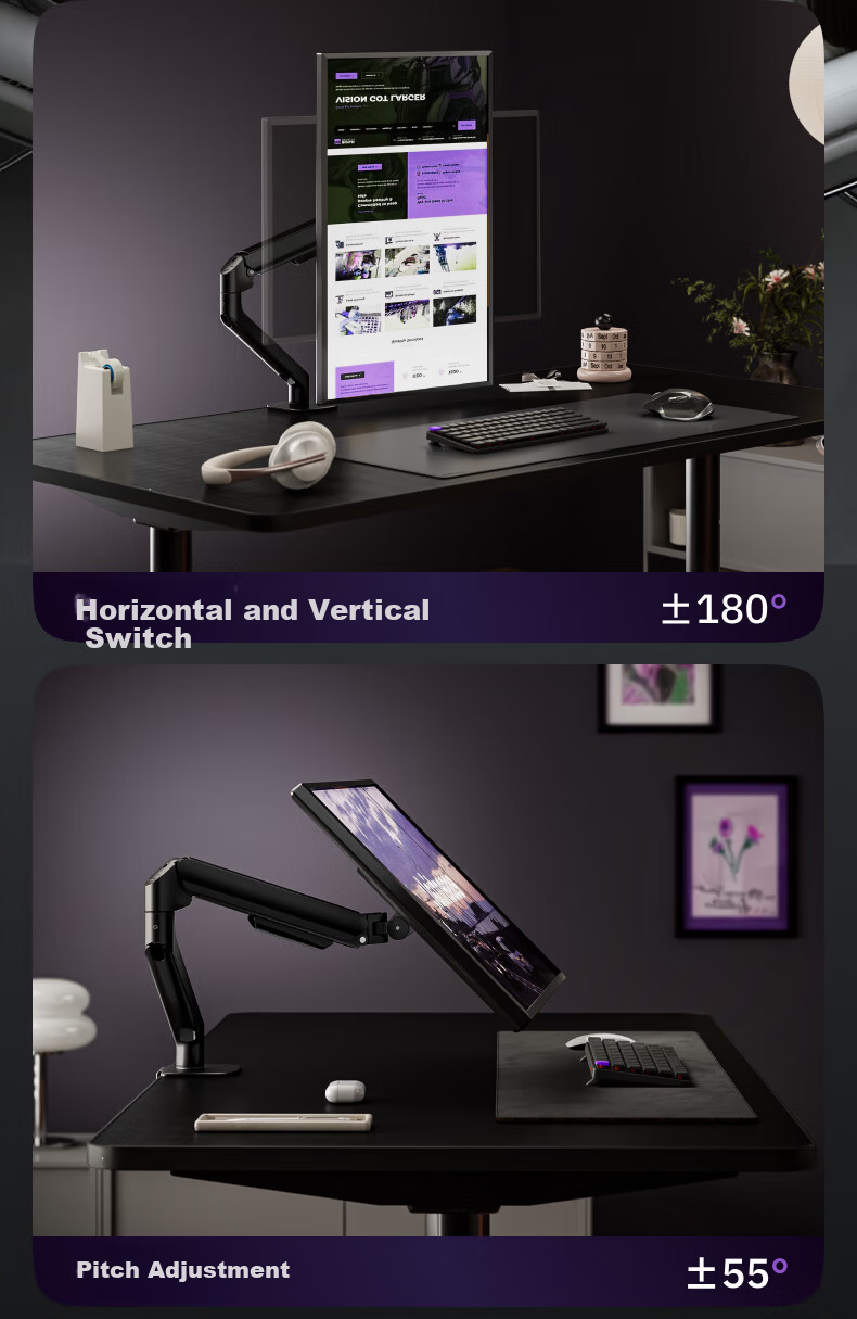 Brateck Beihu Monitor Stand Computer Desk Mount Inverted Display Arm Dormitory Floating Bracket 17-32 Inch E350pd Obsidian Black 4