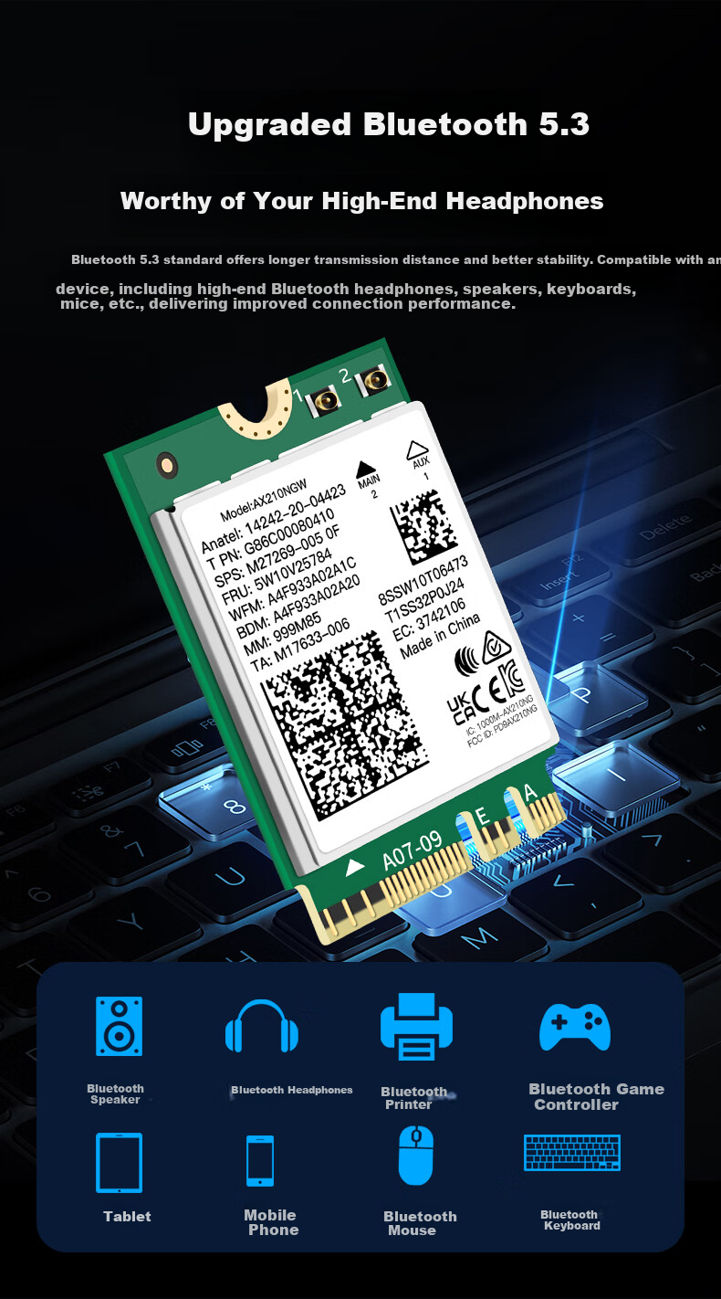 Fenvi Intel AX210 Gaming Wireless Network Card Laptop Network Card Desktop M.2 NGFF Card 5G Dual-Band Gigabit WiFi Receiver 6
