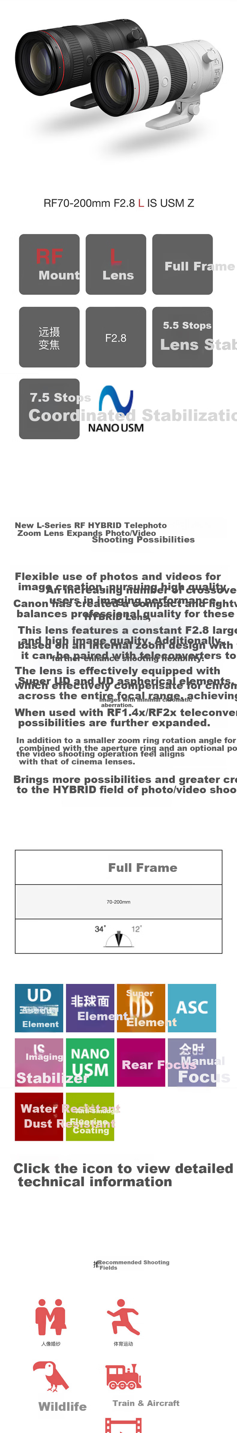 Canon RF70-200mm F2.8 L IS USM Z New L-Series RF Hybrid Telephoto Zoom Lens Full-Frame Professional Lens with Filter Protection Kit 1