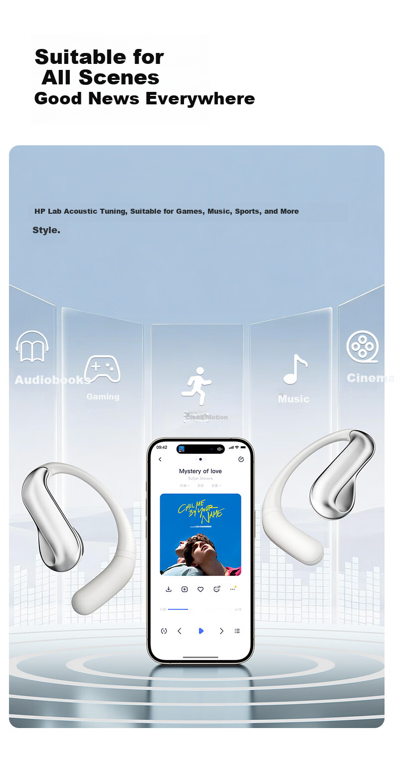 HP Open Ear S Sports Bluetooth Earphones Ear-Hook Running Waterproof Bone Conduction Long Battery Life Bluetooth 6.0 Gaming Music Android Apple Universal Night Black 10