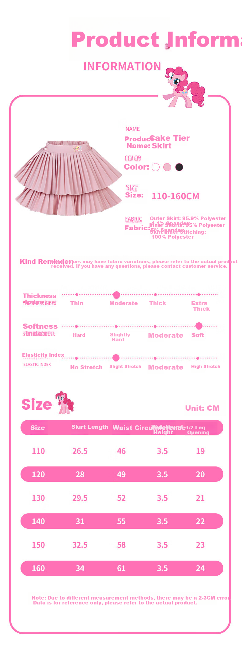 My Little Pony Girls' Puff Skirt Summer Children's Short Skirt Cute Princess Dress Pink Size 110 4