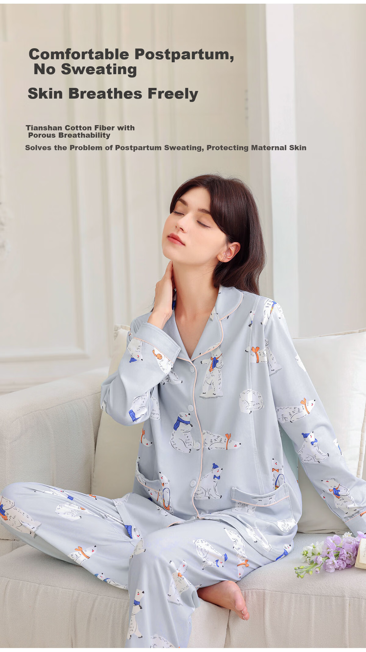 JOYNCLEON Postpartum Maternity Pajamas Women Tianshan Cotton Spring Summer Nursing Homewear XL Jyz179431 4