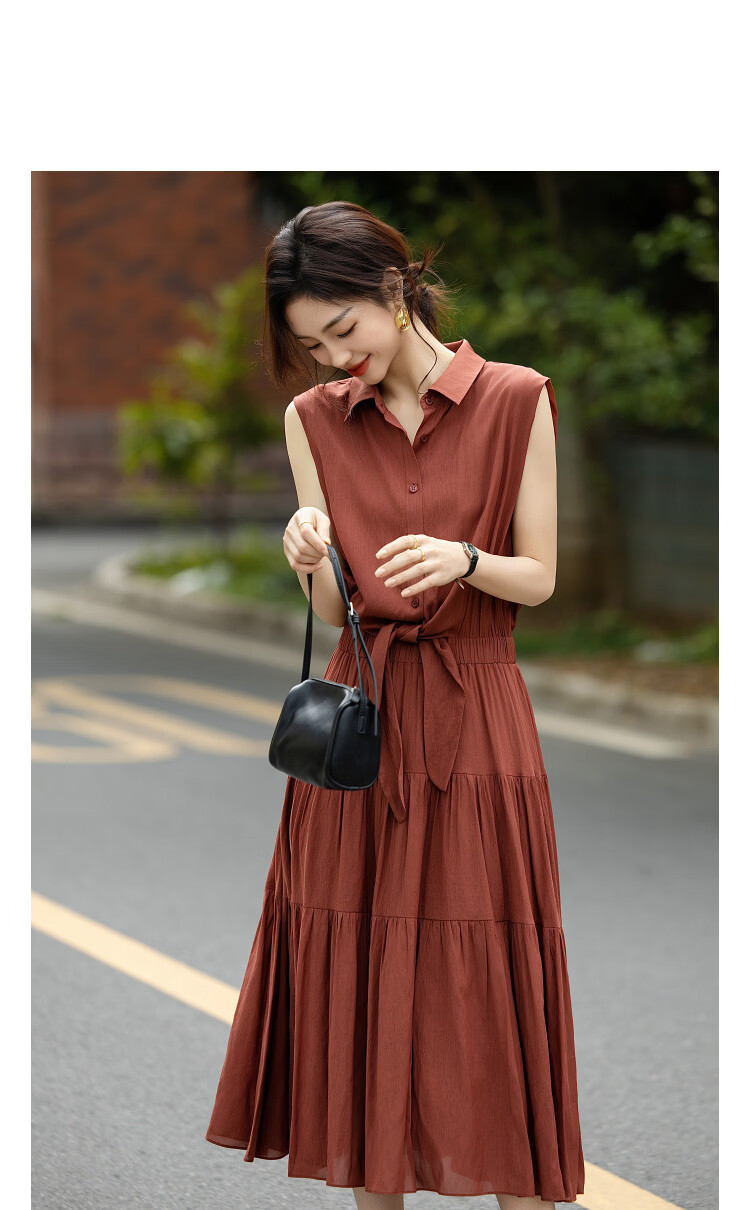 Demana "Dancing with the Wind" Summer Faux Two-Piece Sleeveless Waist-Cinching Slim A-Line Dress for Women, Mid-Length, Office Wear 20