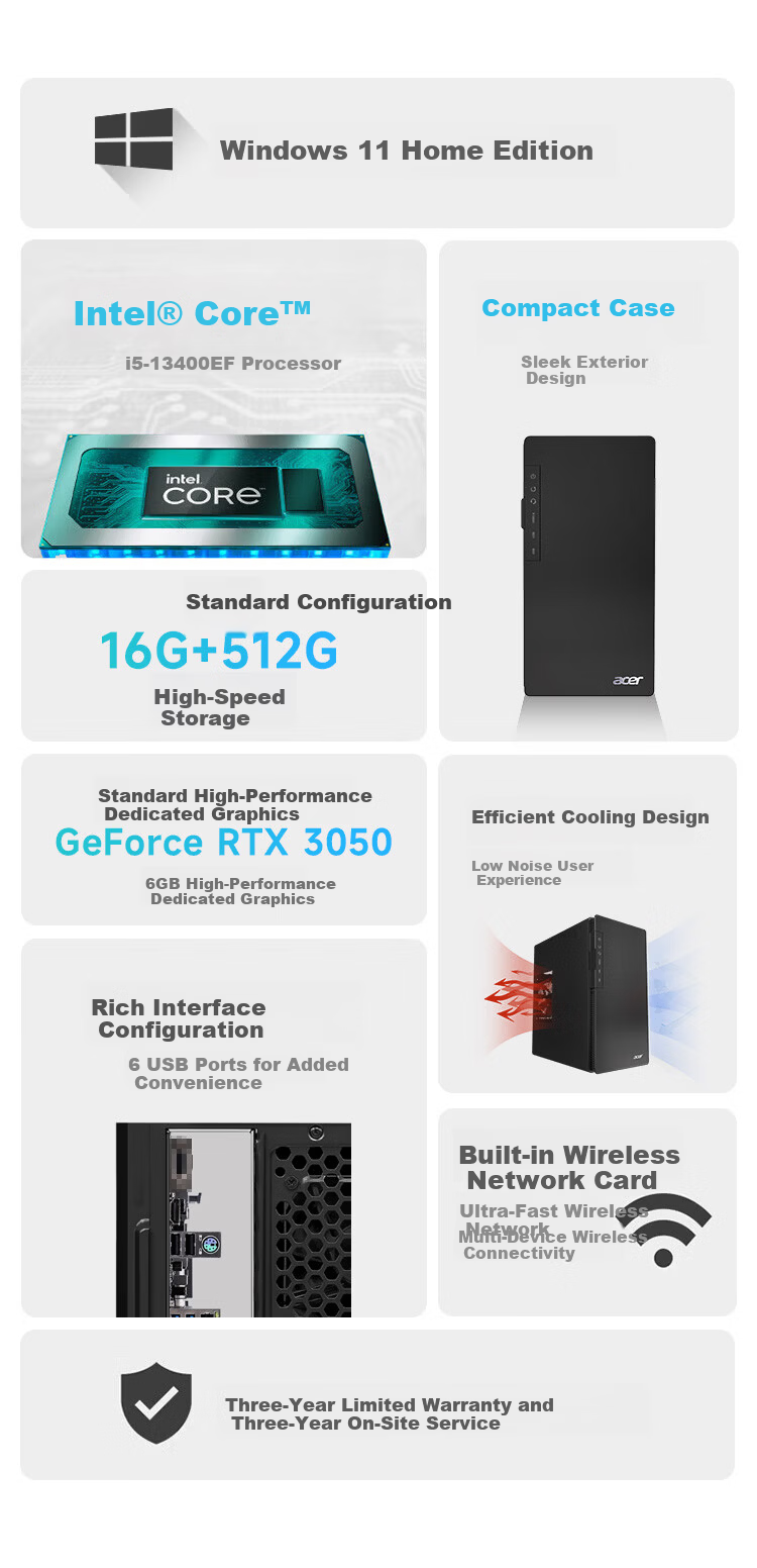 Acer Shadow Knight Desktop PC Office Host (12th Gen Core i5-12400F, 16GB RAM, 512GB SSD + 4TB HDD, 4GB Dedicated Graphics) 24.5-inch 2