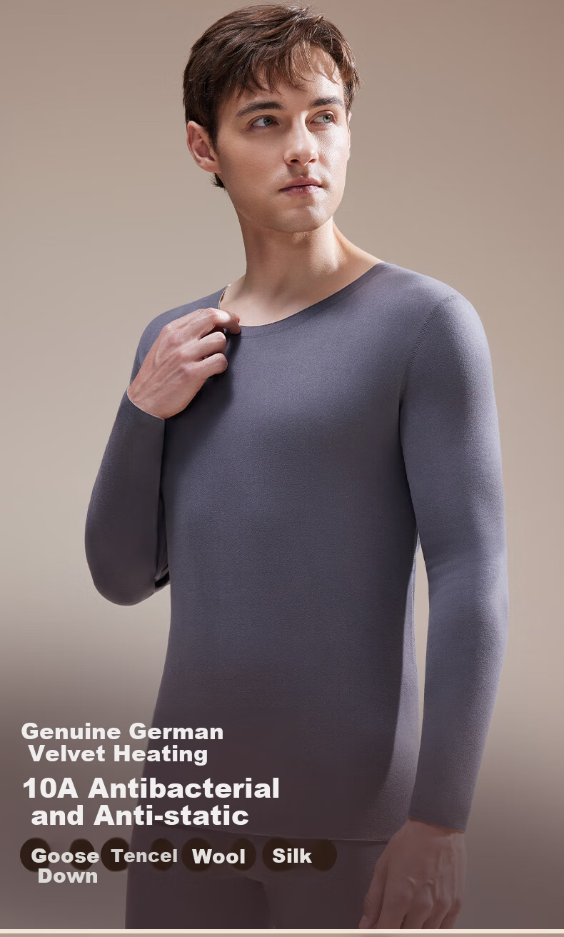 YAYA Goose Down Tencel New Thermal Underwear Set for Men Cashmere and German Velvet Heated Fleece Thickened Autumn Shirt and Pants 1