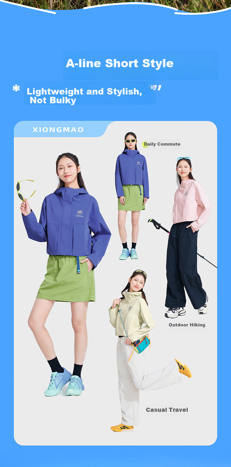 CAMEL Women's Single-Layer Windbreaker Outdoor Waterproof Short Mountaineering Jacket A25BA6LB139 Ice Blue L 6