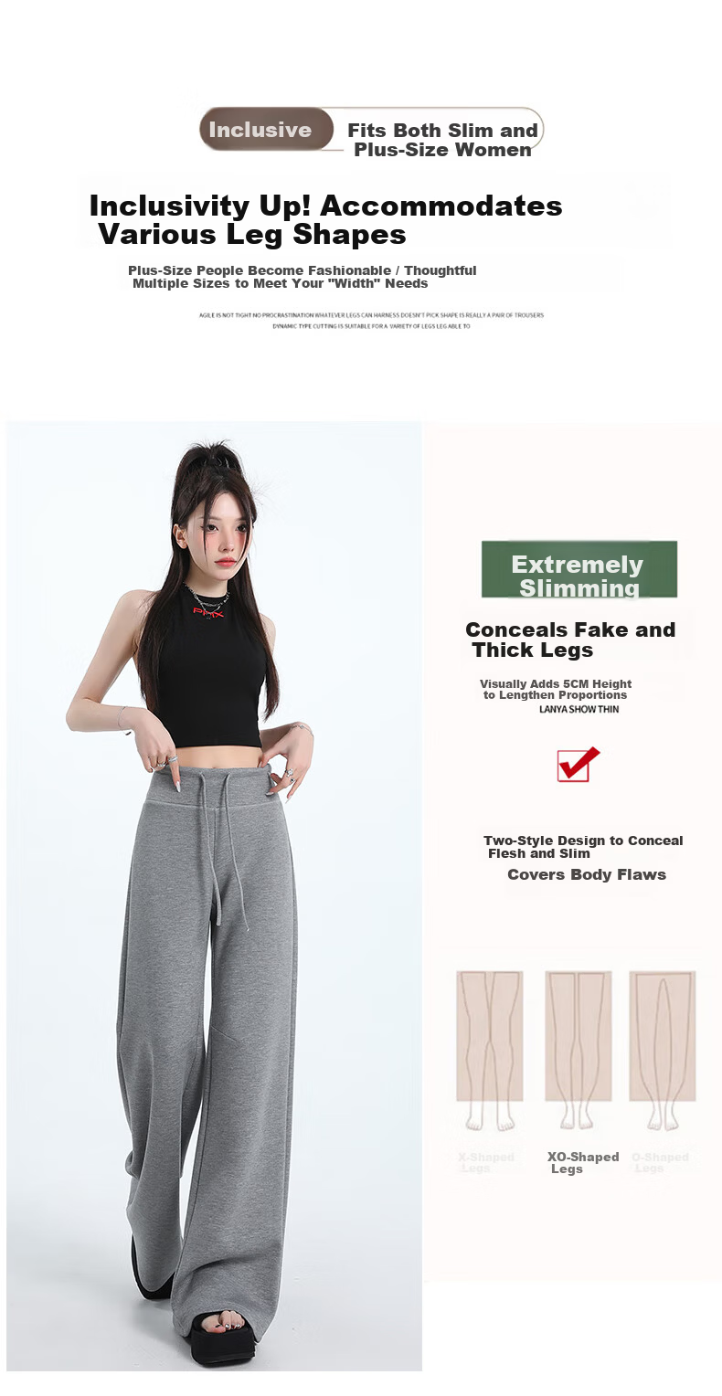 MiiOW American-Style Sports Pants for Women, 2026 New Spring And Summer High-Waist Straight-Leg Loose Casual Sweatpants Wide-Leg Trousers 12
