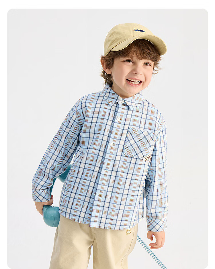 Balabala Kids Long Sleeve Shirt Boys and Girls 2026 Spring Autumn Plaid Top [Mall Same Style] 22