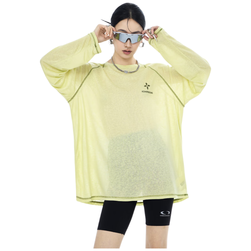 ICH MODE Lyocell Cross-Print Long-Sleeve T-Shirt, Physical Sun Protection Cover-Up for Women, Summer Hasselblad Online Top, White, Size S