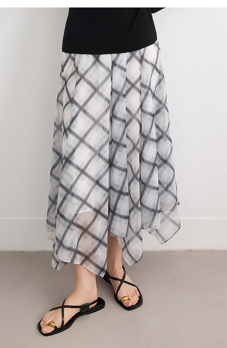 Demana Extra Romantic Summer Vintage Plaid Chiffon Print Elastic Waist Irregular Lightweight Flowing Women's Skirt 15